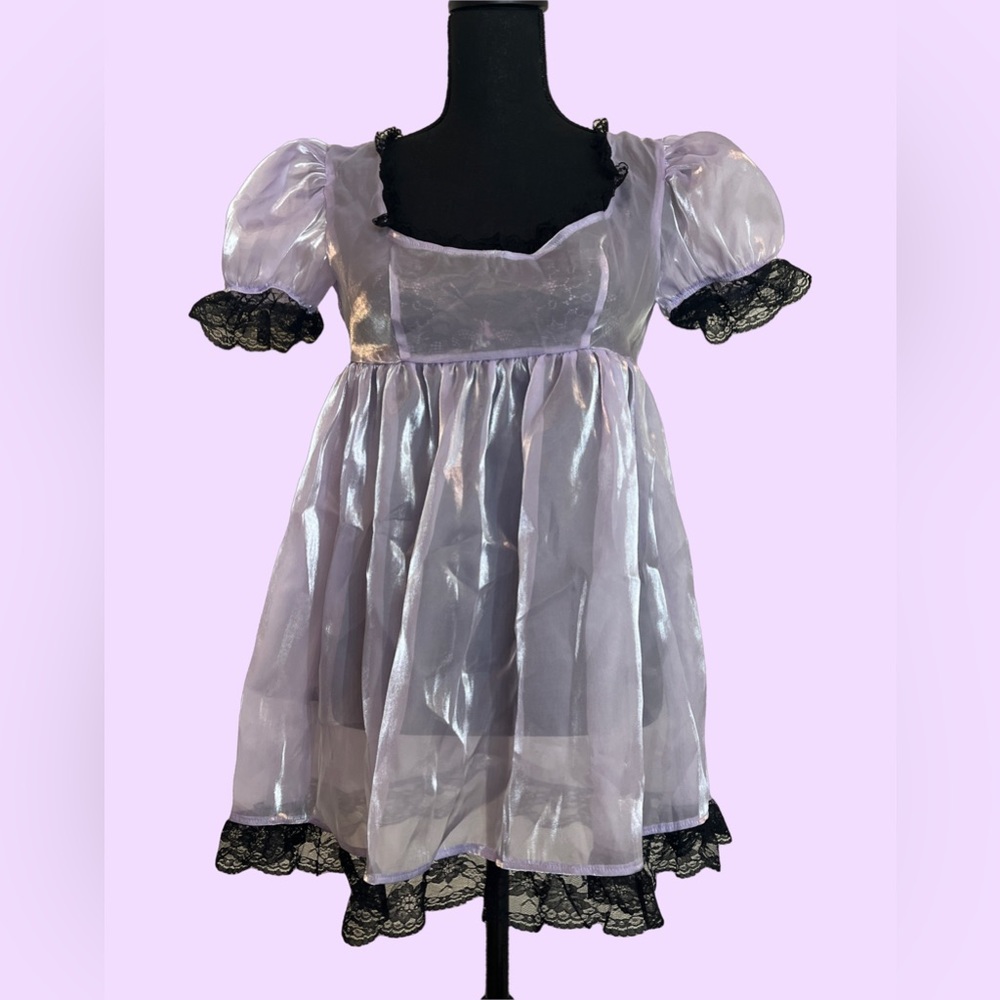 WIDOW Cute Gothic Sheer Lilac Mini Dress